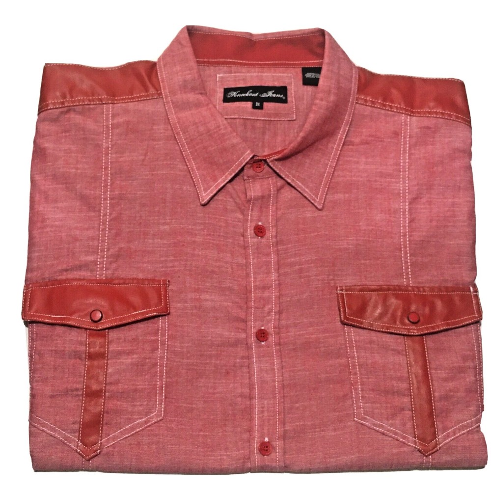 Knockout Jeans Red Men's 3x Short Sleeve Button Up Shirt Snap Buttons